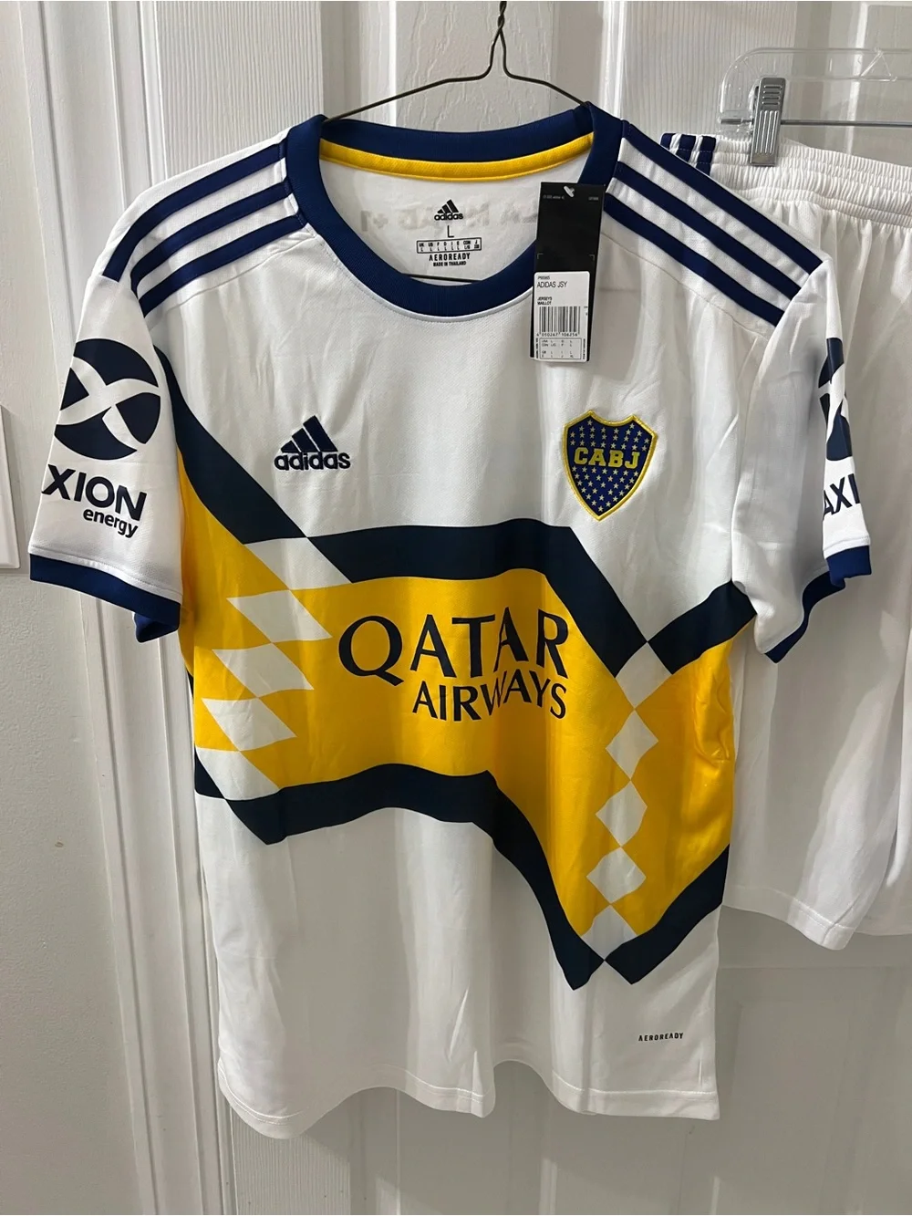 Adidas Boca Juniors Soccer Jersey Shorts Set Mens L White CABJ Qatar Airways #3